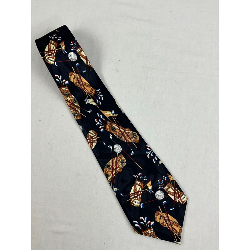 Men’s Fratello Handmade Golf Bags Club Balls Print Necktie Black 58" EUC